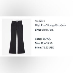 New: Abercrombie & Fitch Women's High Rise Black Jeans | Size 29